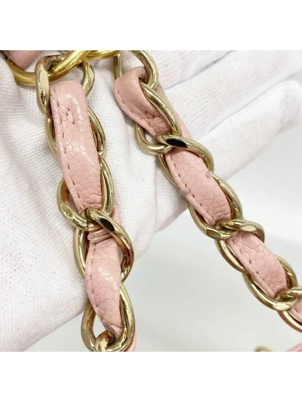 Chanel Shoulder Bag Quilted Caviar Leather Pink Gold
